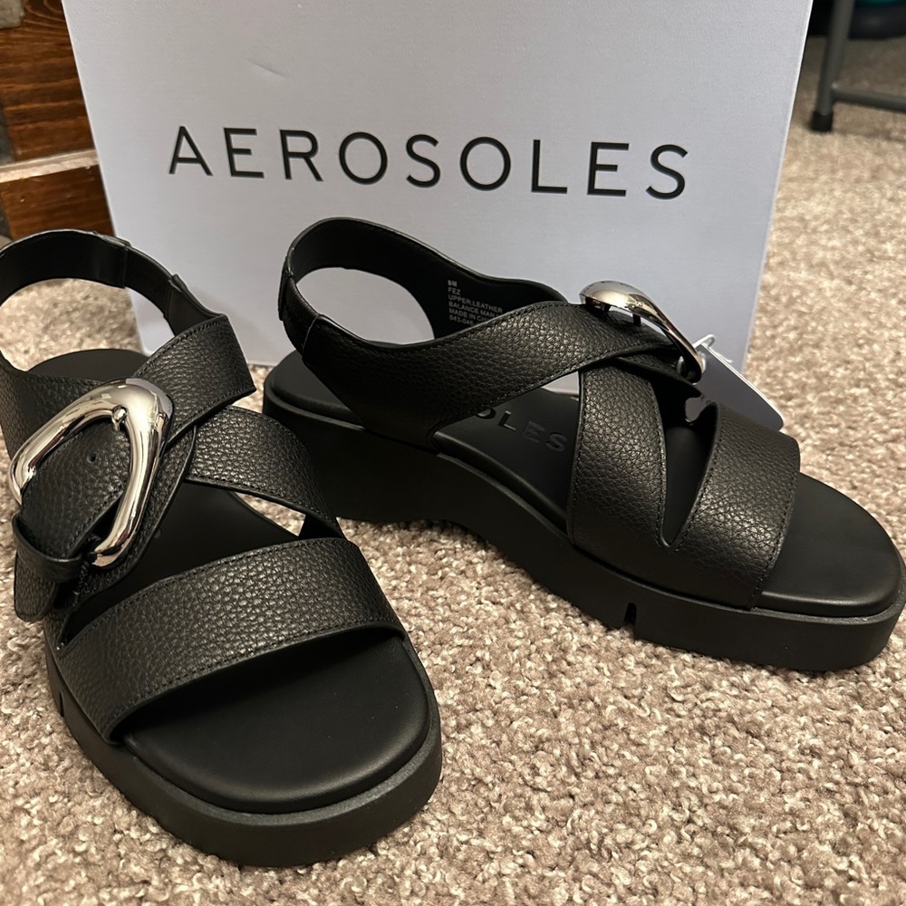 Aerosoles Black Pebbled Leather Sandals